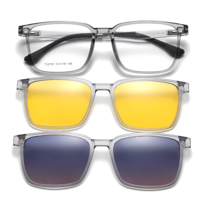 C7 Trans grey frame+polarized grey & yellow clips